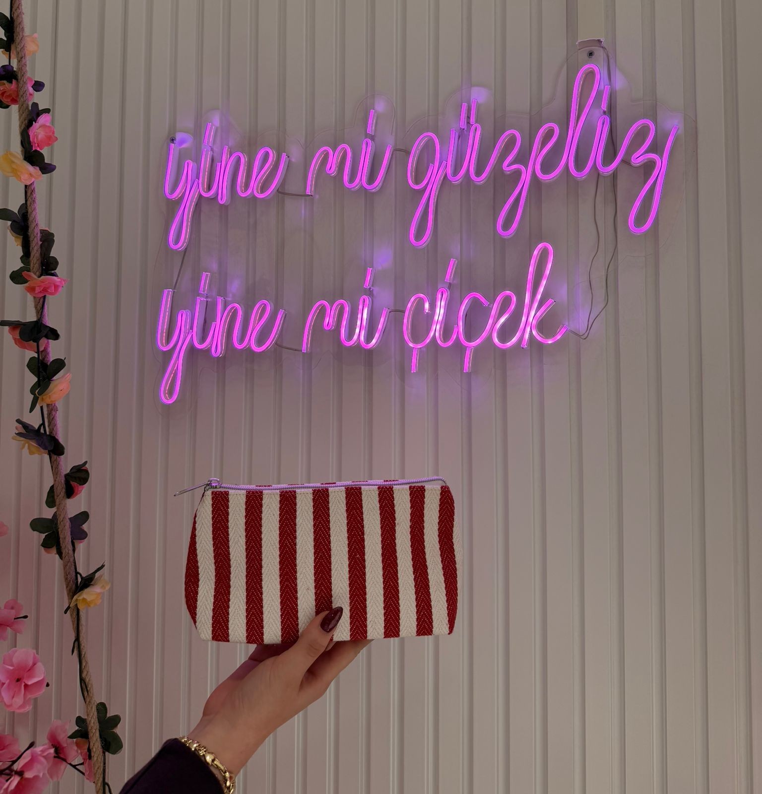 Kanvas Çizgili Çanta Kırmızı