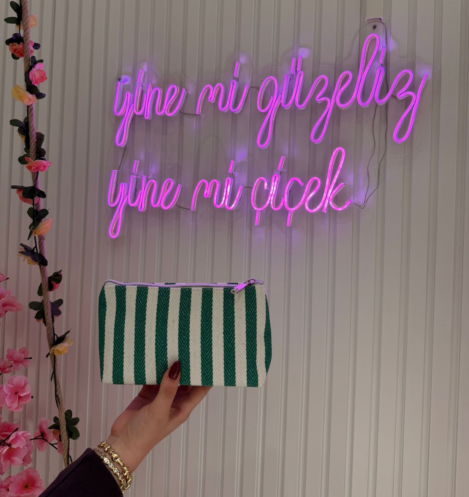 Kanvas Çizgili Çanta Yeşil