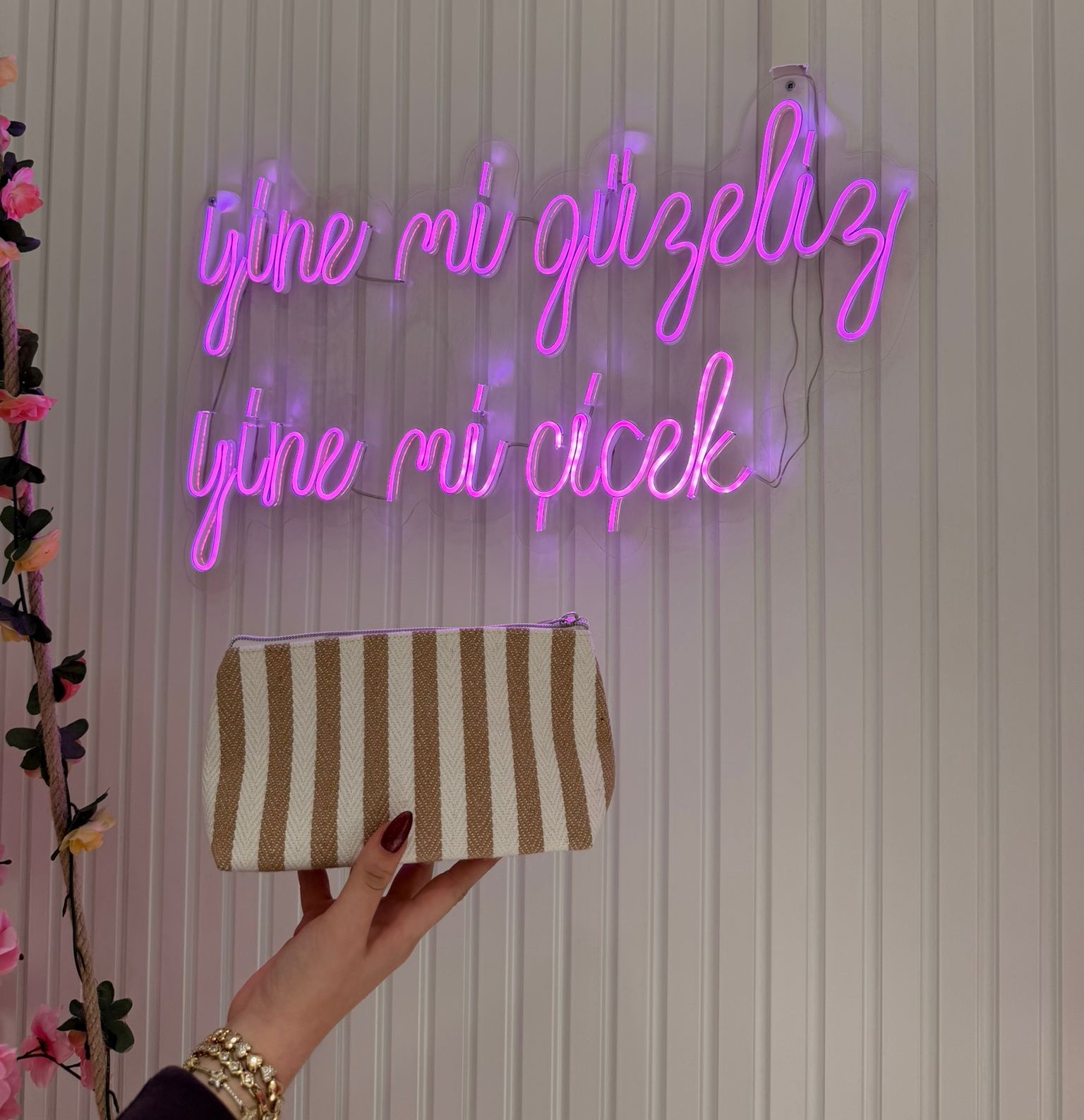 Kanvas Çizgili Çanta Koyu Sarı