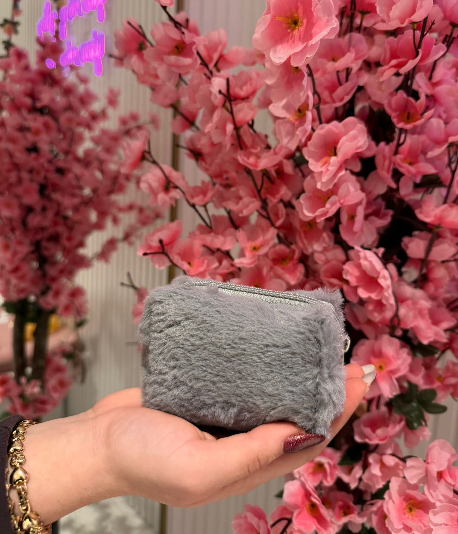 Küçük Peluş Çanta Gri