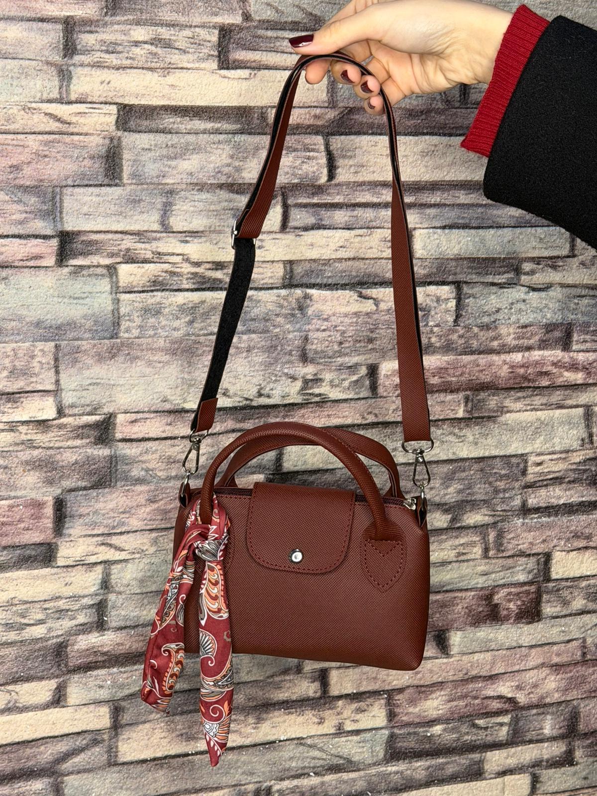 Bordo Fularlı Küçük El Çantası (Ürün No:33)