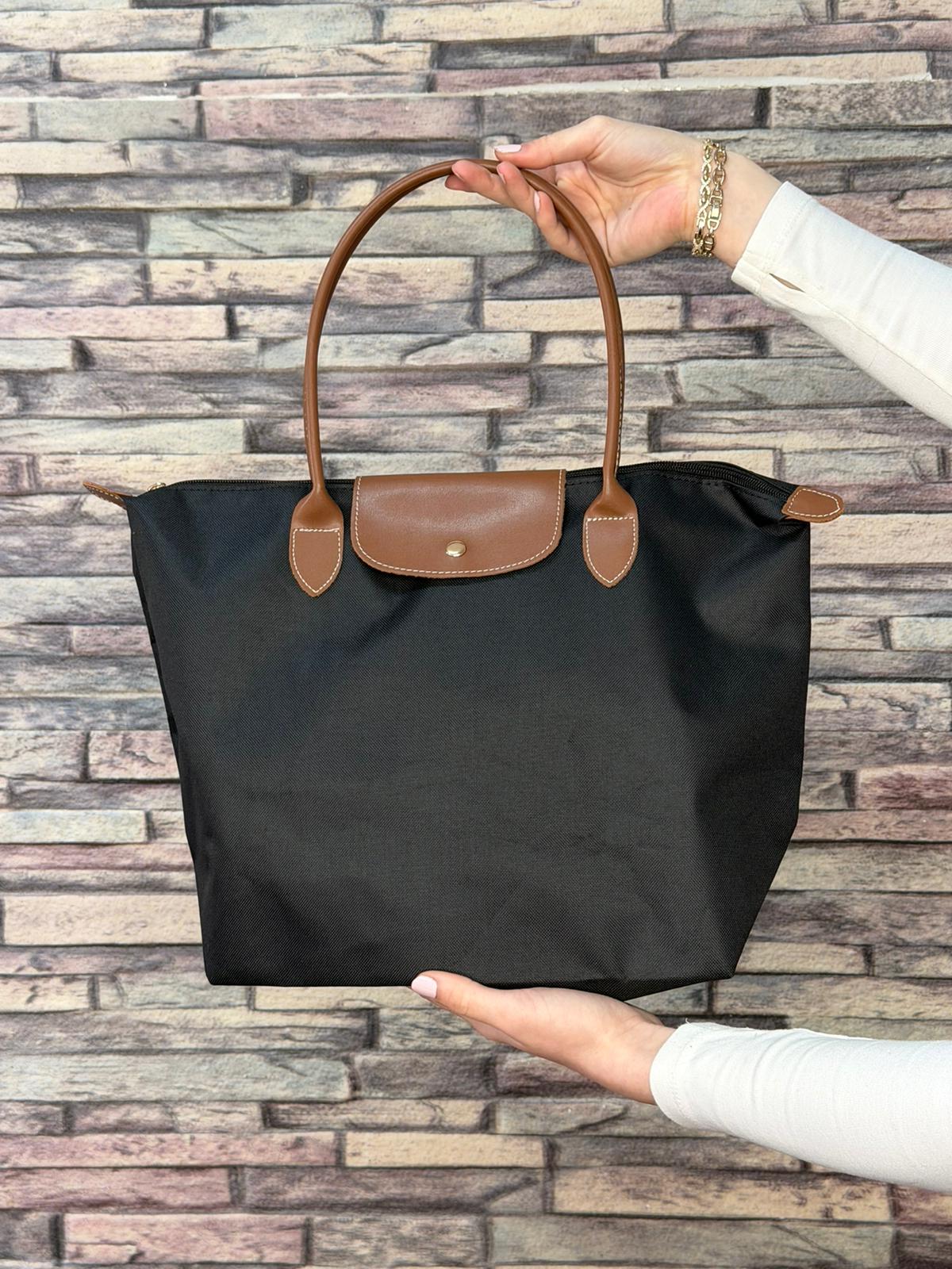  Kahve Detaylı Siyah Bez Çanta (Ürün No:158)